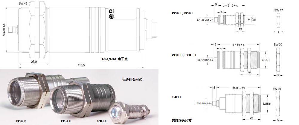 德國(guó)DIAS光纖紅外測(cè)溫儀電子盒及光纖探頭尺寸